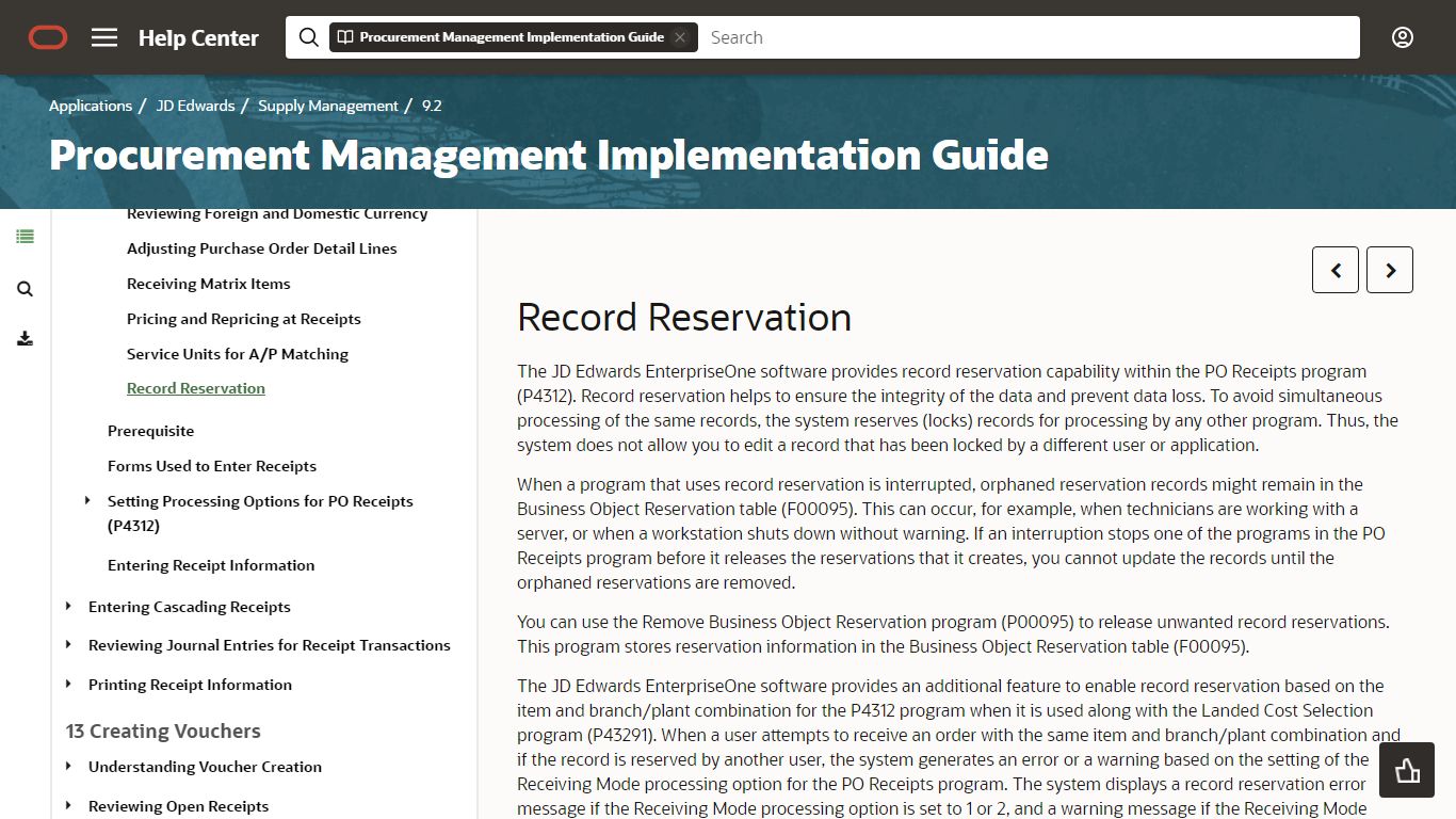 Record Reservation - Oracle